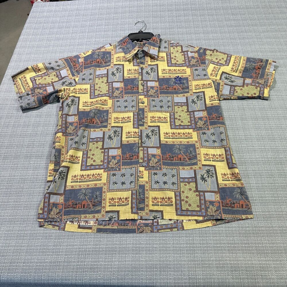 Tori Richard Hawaiian Shirt Mens Large Patchwork Print Aloha Camp Vacation